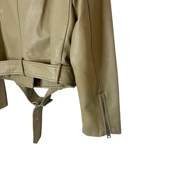 Levi's womens Faux Leather Belted Motorcycle Jacket- Green- Size Medium - Picture 9 of 15